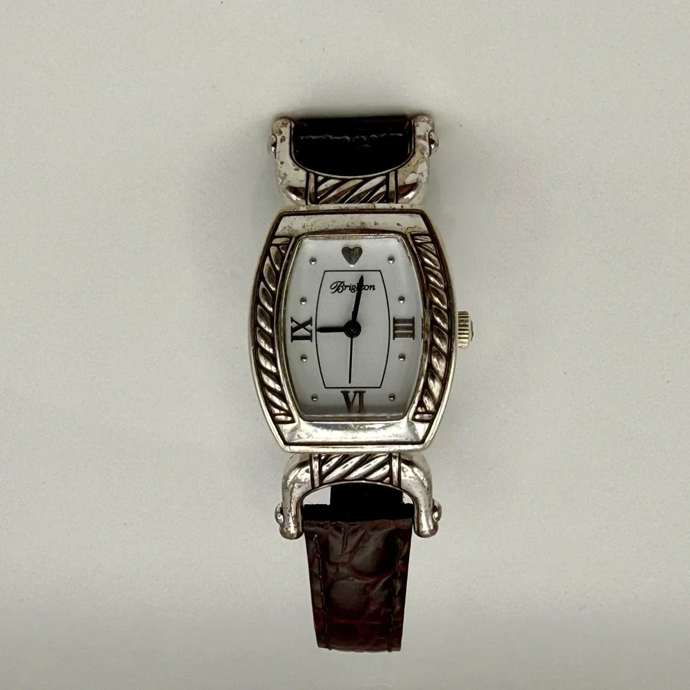 Brighton Shetland Women's Silver Tone Watch Brown Leather Band Japan Quartz